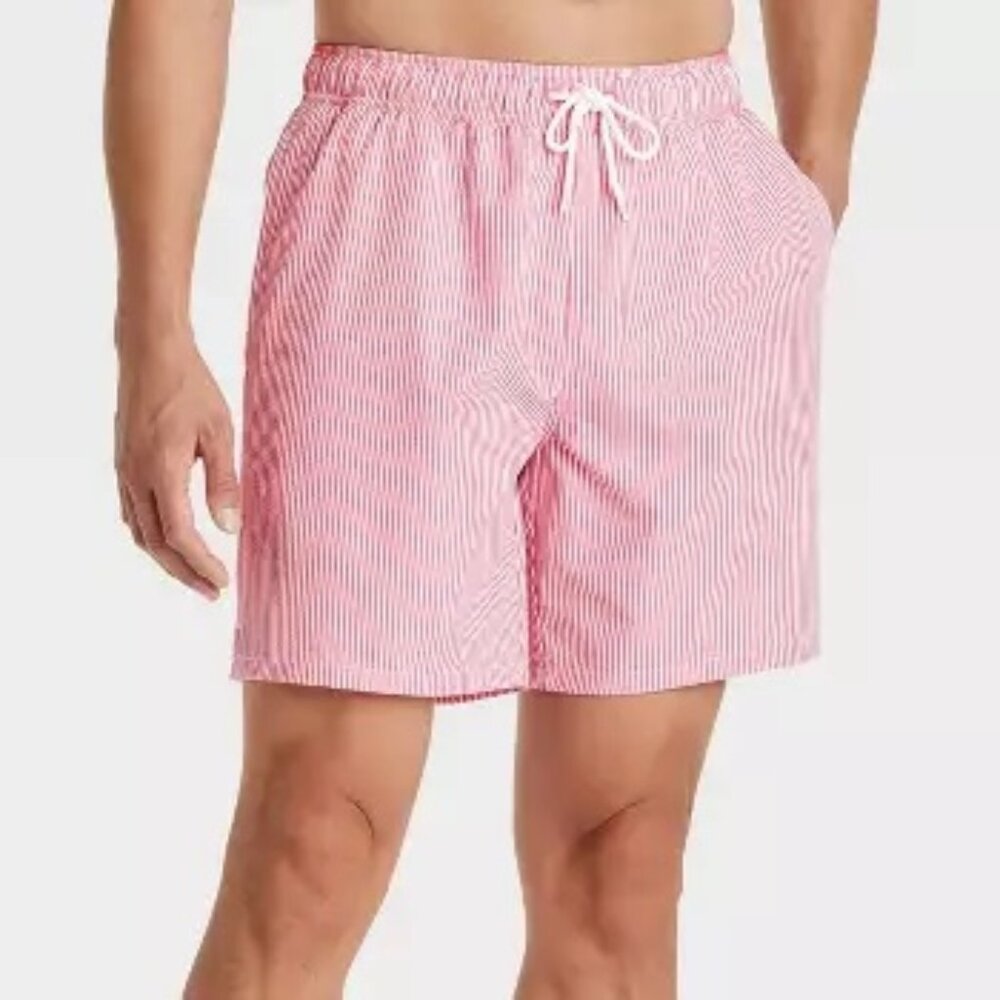 NWT Men's 7" Striped Seersucker Swim Trunks